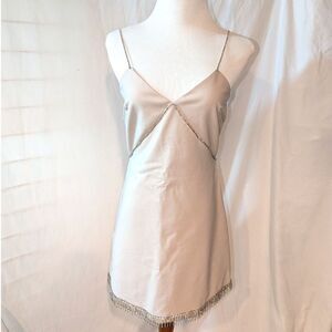 NWT Heiress Beverly Hills Nude Diamanté Straps/Hem Mini Dress, size M